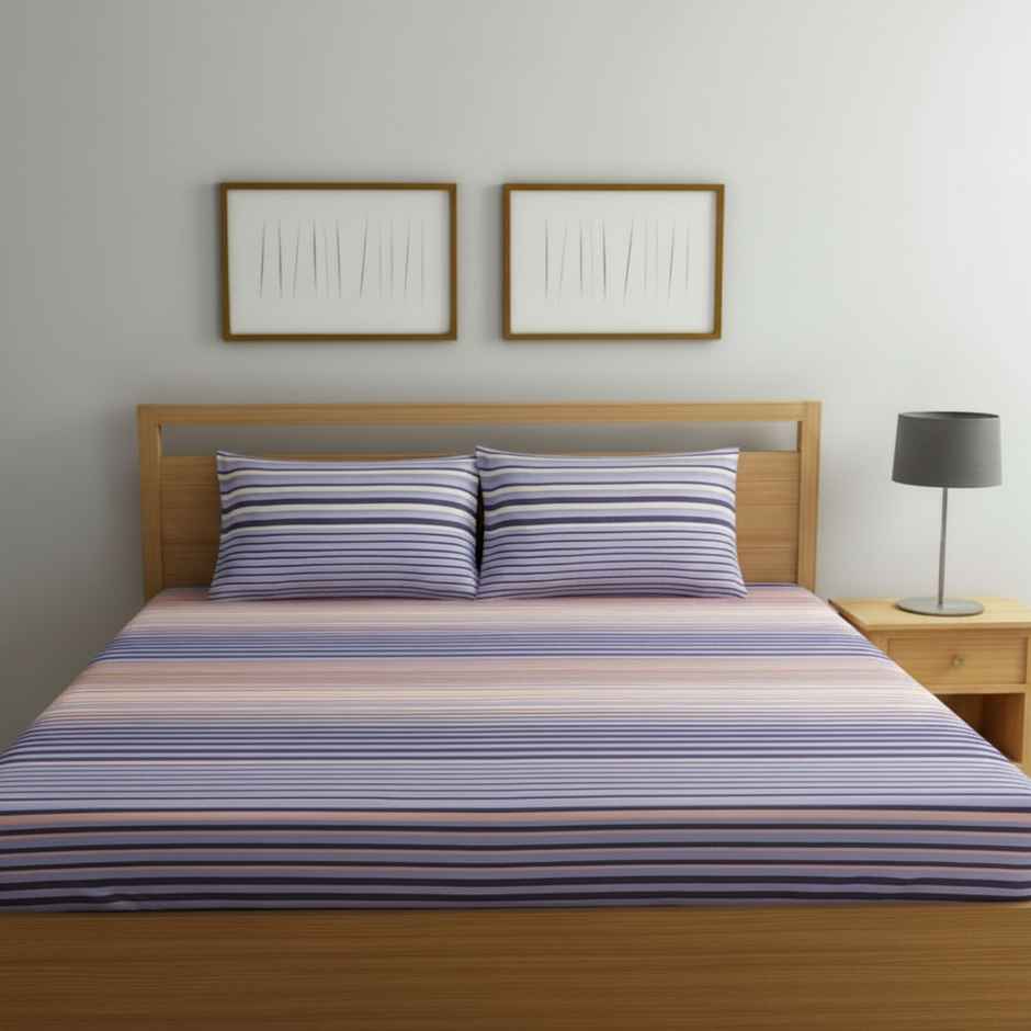 Status Value Double Multi Stripe Cotton Bedsheet | 79 x 87 in | Blue and Orange