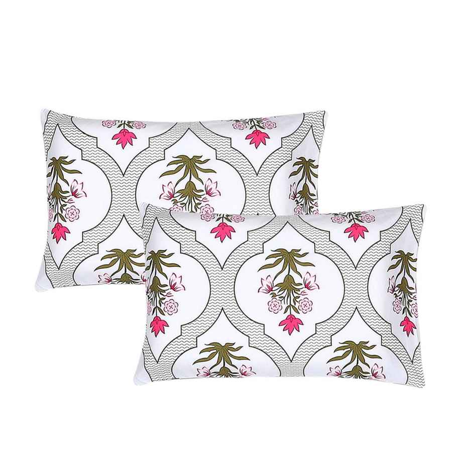 Status Value Double Floral Jaipur Bedsheet | White