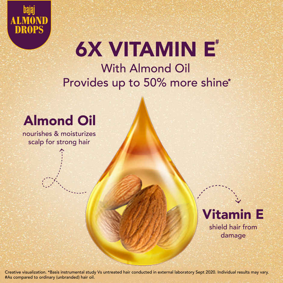 Bajaj Almond Drops Hair Oil | 6X Vitamin E & Almond Oil | Light & Non-Sticky | Hair Fall Control