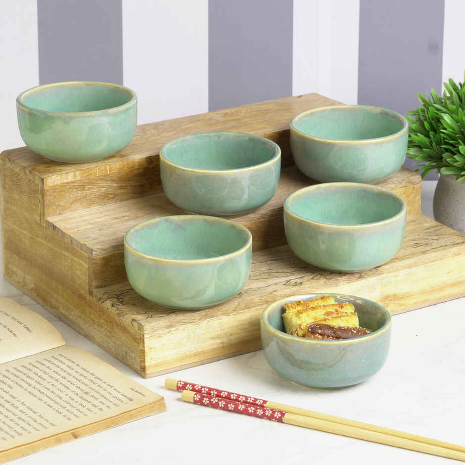 Capsicum Pattern Ceramic Bowl Set | Jade Green - 150 ml