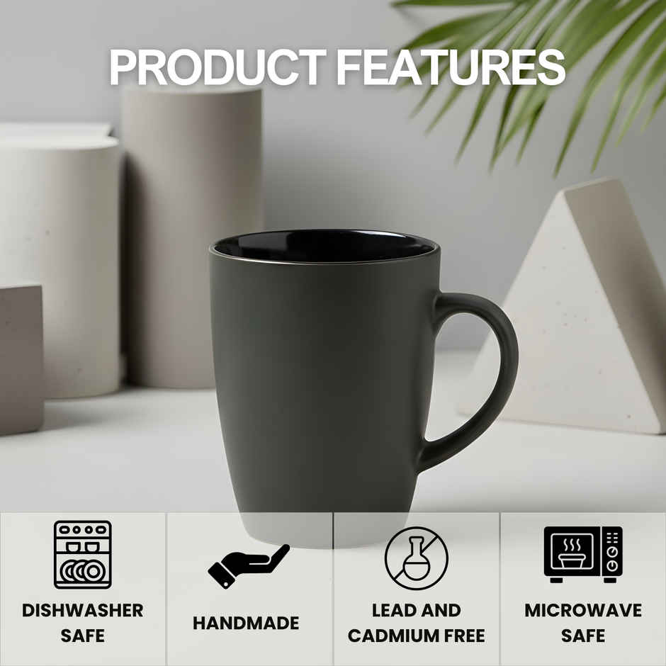 SAFFRON Vivid Gray Elegance Ceramic Mug | Grey - 330 ml