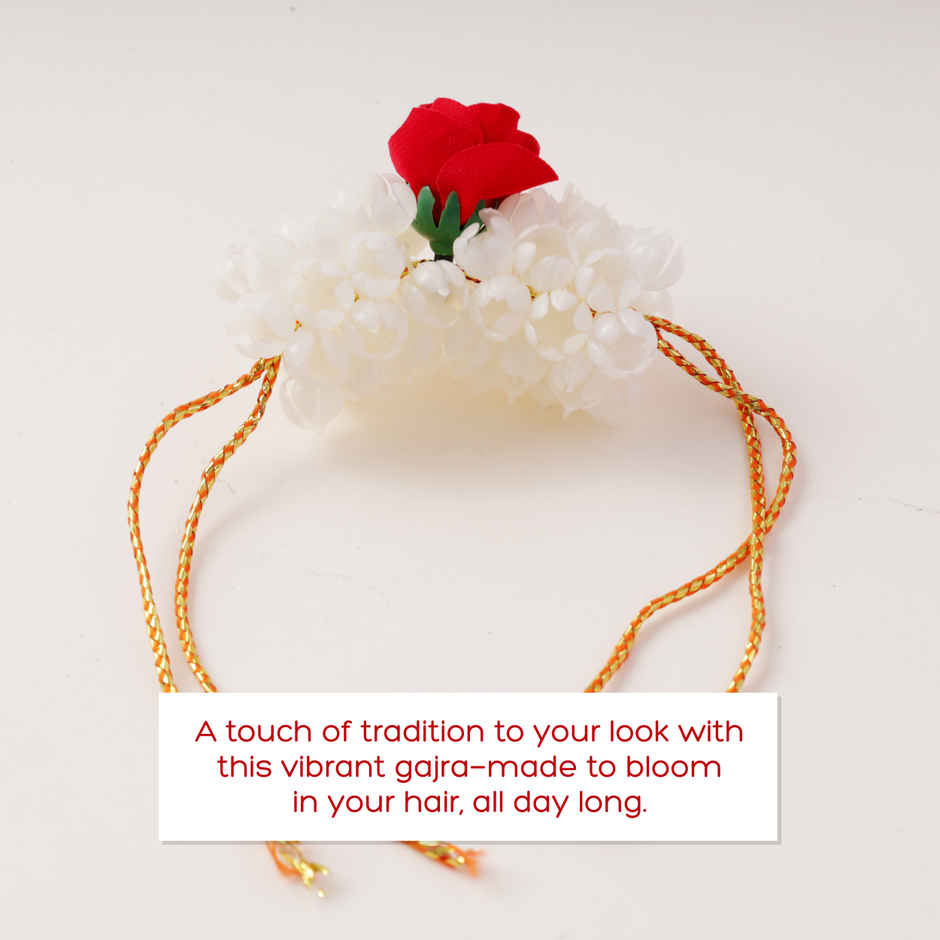 Artificial Flower Gajra - Traditional Hair Accessory | White & Red | Oye Happy