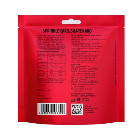 Snapin Pasta Masala Sachet Pouch