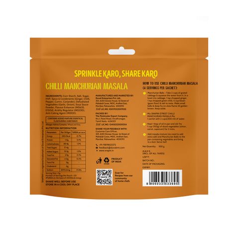 Snapin Street Manchurian Masala Sachet Pouch