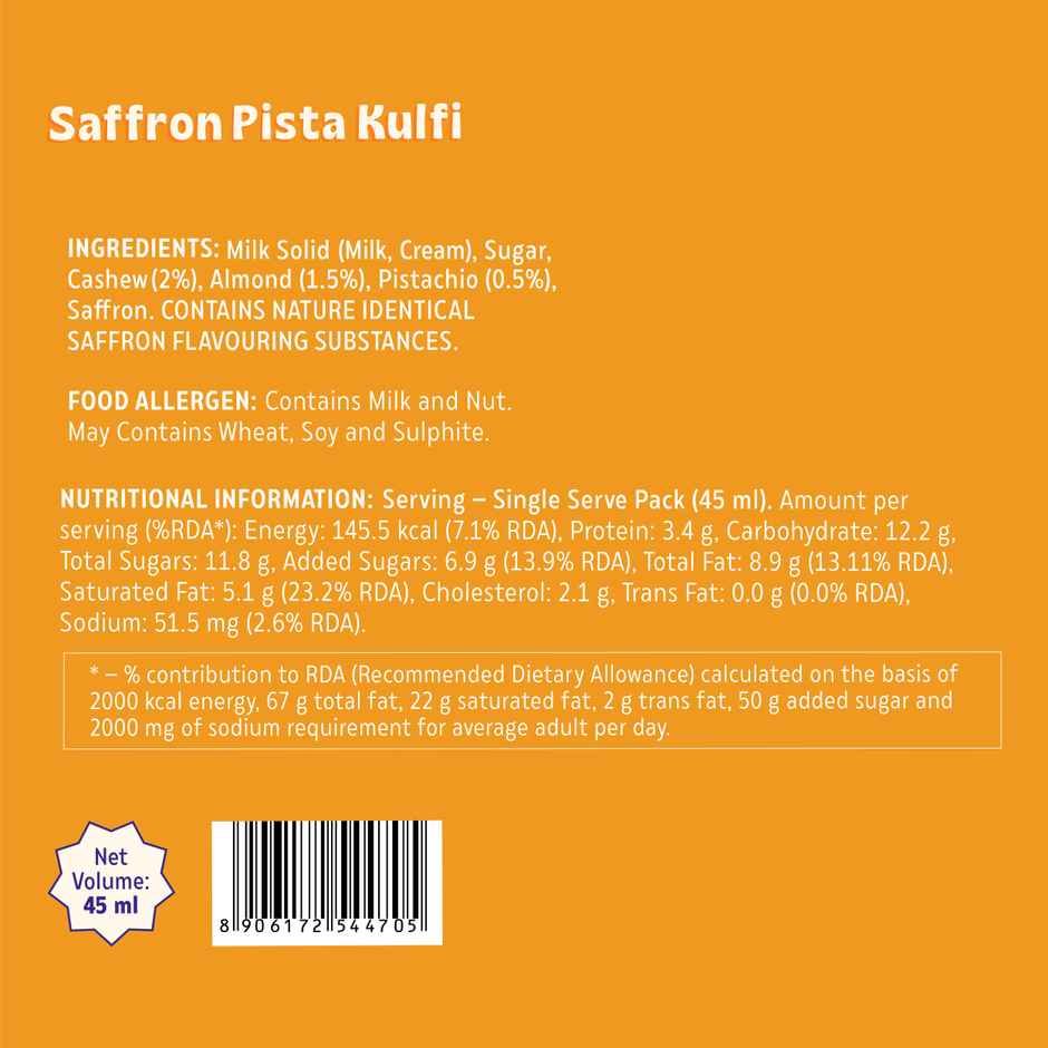 Hocco Saffron Pista Tillewali Kulfi Ice Cream Stick Combo