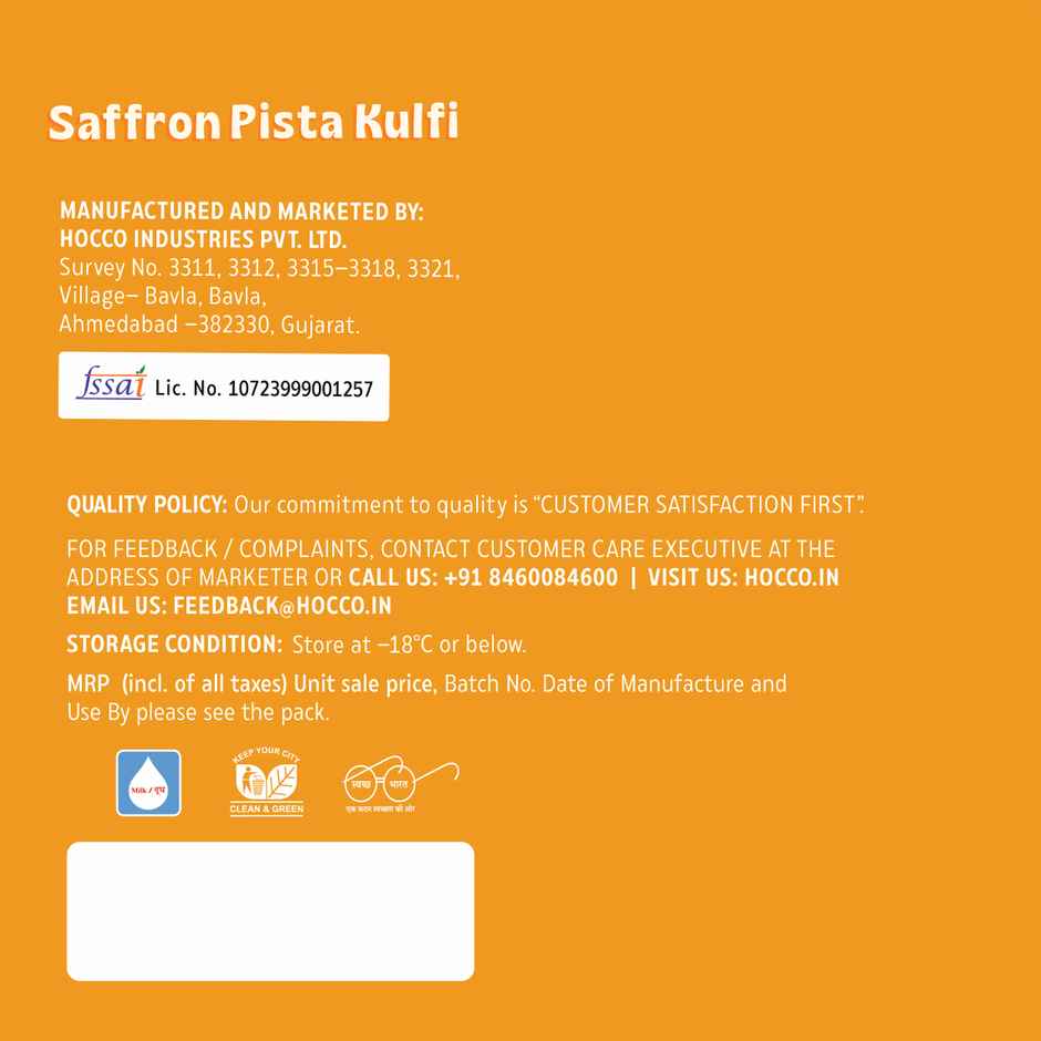 Hocco Saffron Pista Tillewali Kulfi Ice Cream Stick Combo