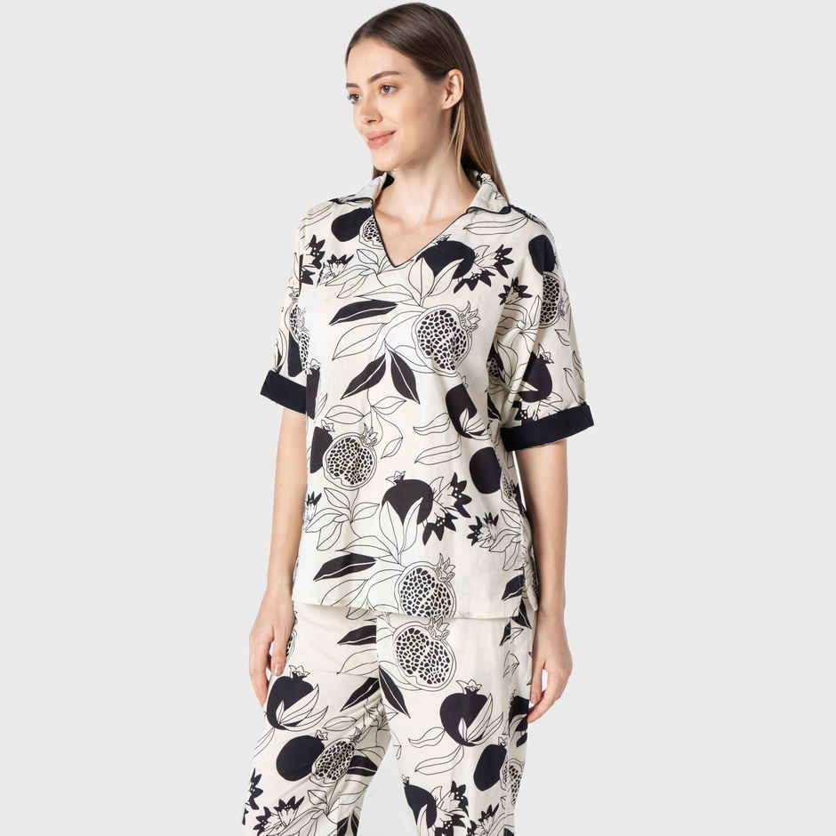 Sanskrutihomes Women Tropical Multicolor Printed Pure Cotton Night Suit SE-NSP-738 | M