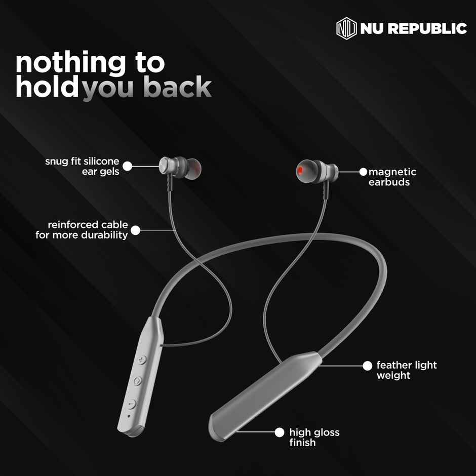Nu Republic Pulse Metal Neckband Earphones (Silver)-1 unit