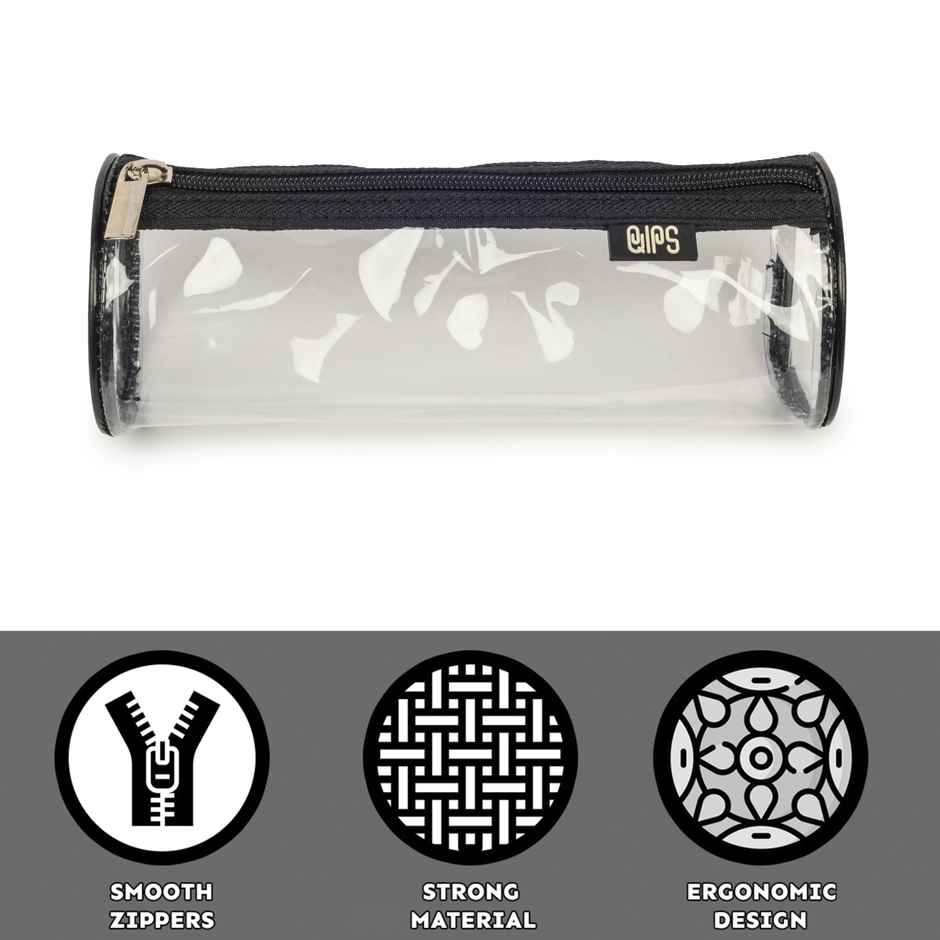 Qips Zip Closure Transperent Pencil Bag | 06015-Qips Black