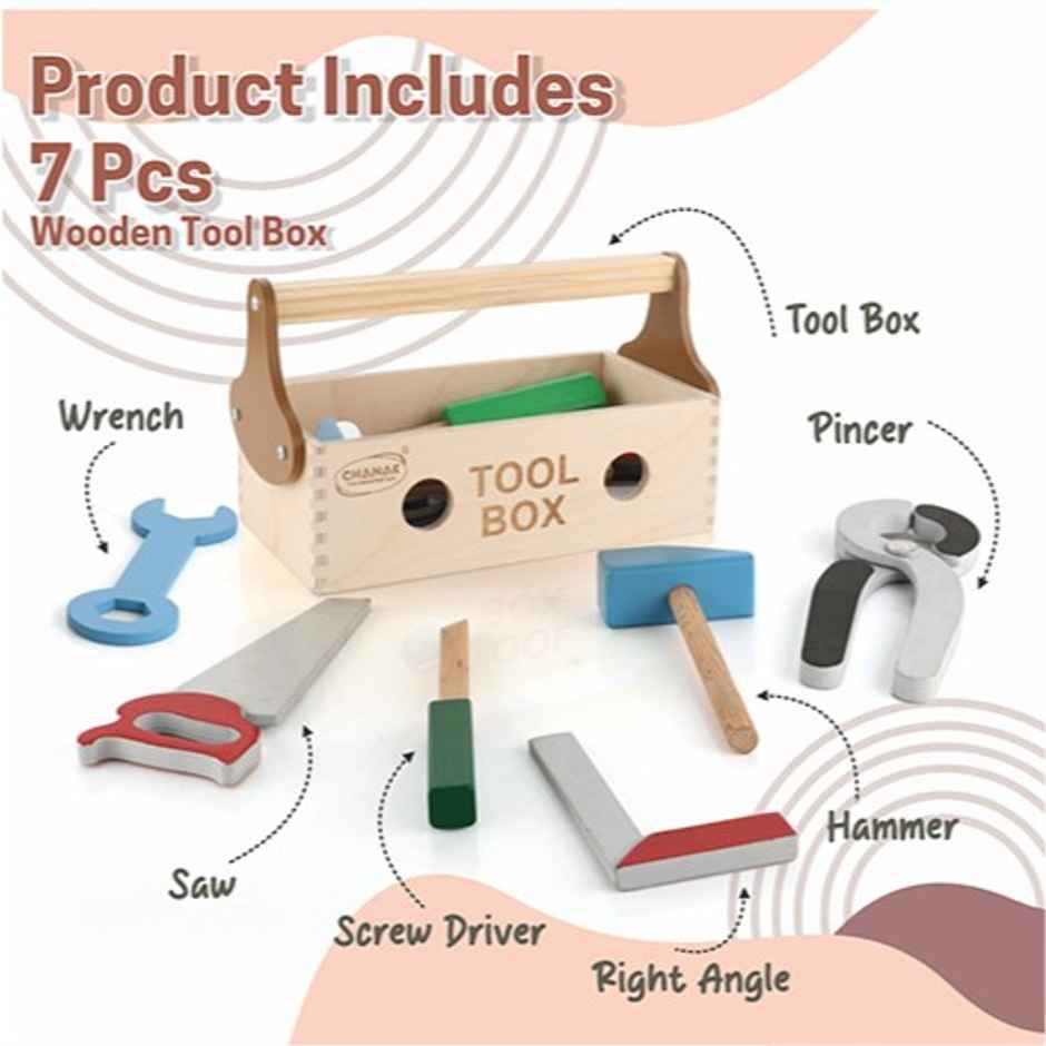 Aditi Toys Wooden Tool Kit - 7-Piece Pretend Play Construction Set for Kids Age 5Y+