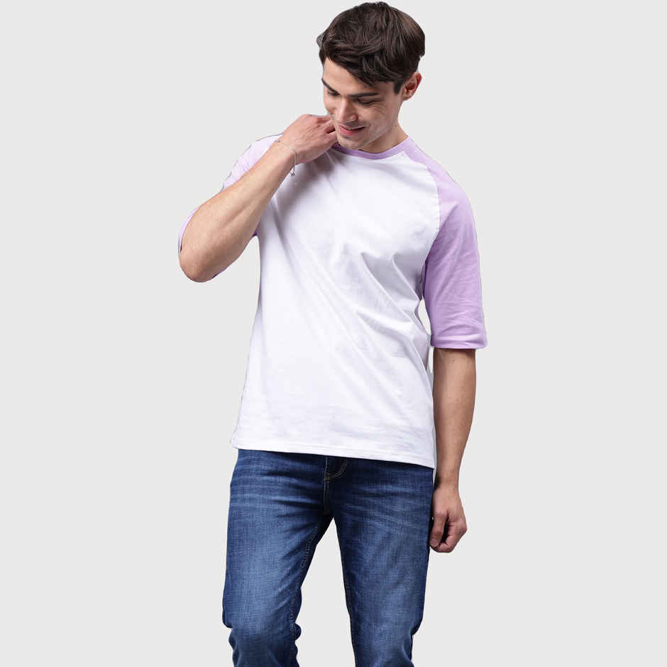 Mad Over Print Men's Colourblock T-shirt | Lavendar - XL