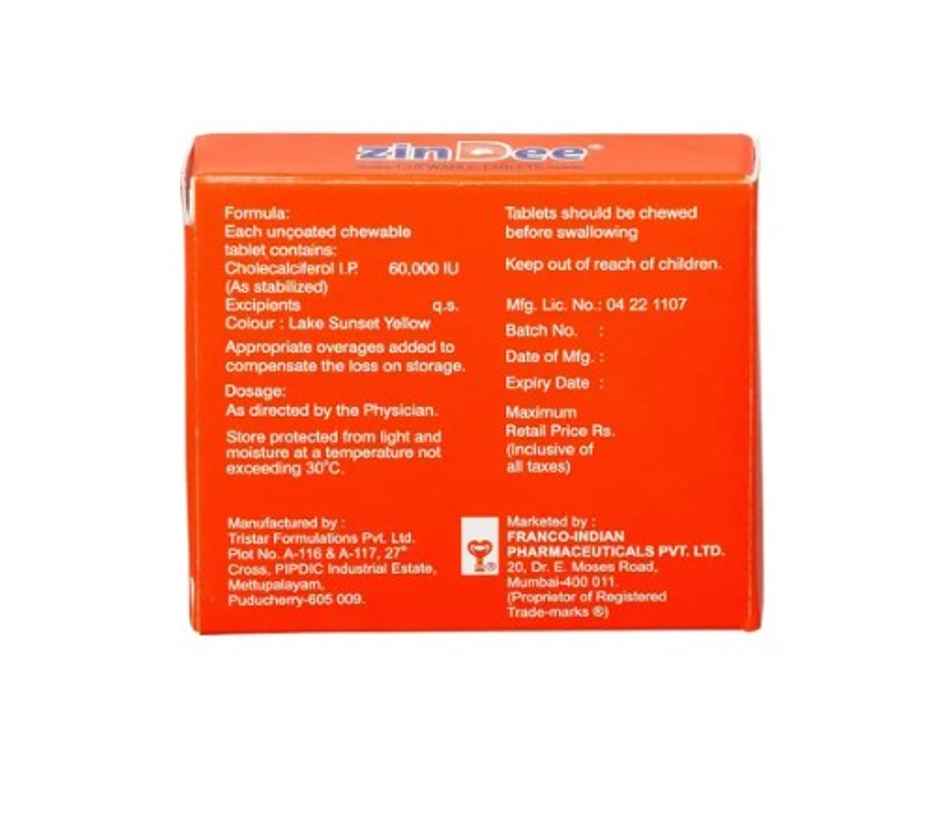 Zindee 60000 IU Vitamin (D3) Chewable Tablet