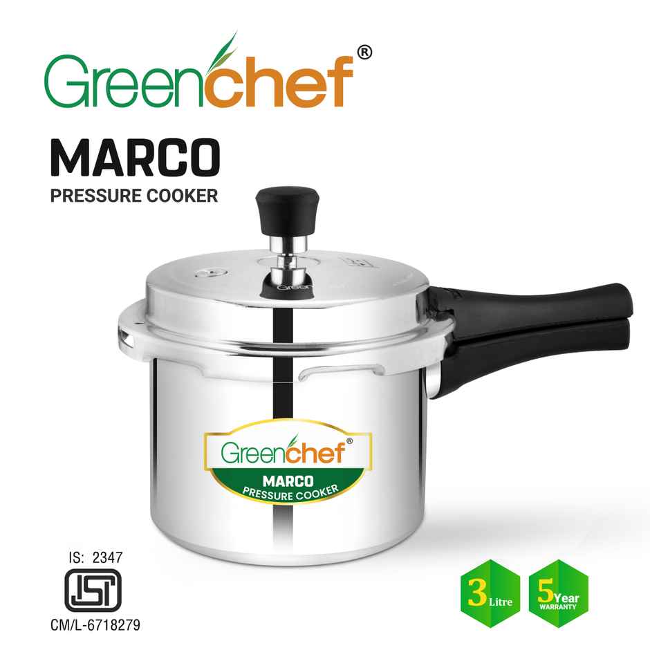 Greenchef Marco Aluminium Pressure Cooker Outer Lid 3 Litres Capacity, Silver Colour