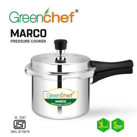 Greenchef Marco Aluminium Pressure Cooker Outer Lid 3 Litres Capacity, Silver Colour