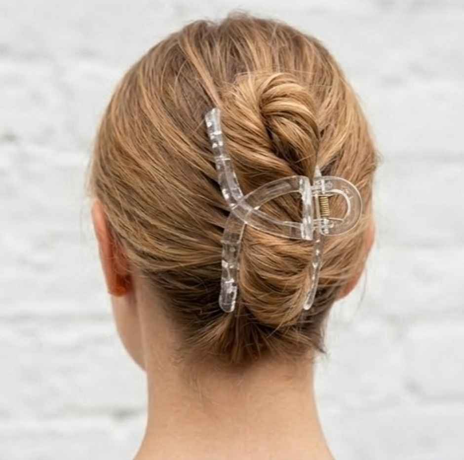 The Opal Factory Hair Accessories | Large R Nonslip Hair Jaw Clip | Brown & White Translucent
