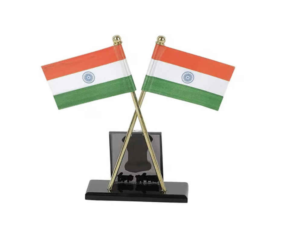 Tiyutraditions Table Cross Indian Flags With Emblem - Metal