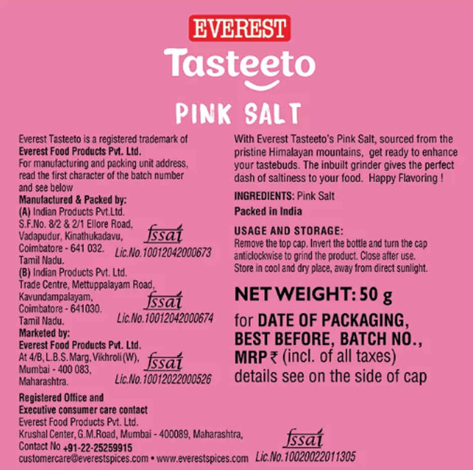 Everest Tasteeto Pink Salt ( Grinder Cap Bottle )