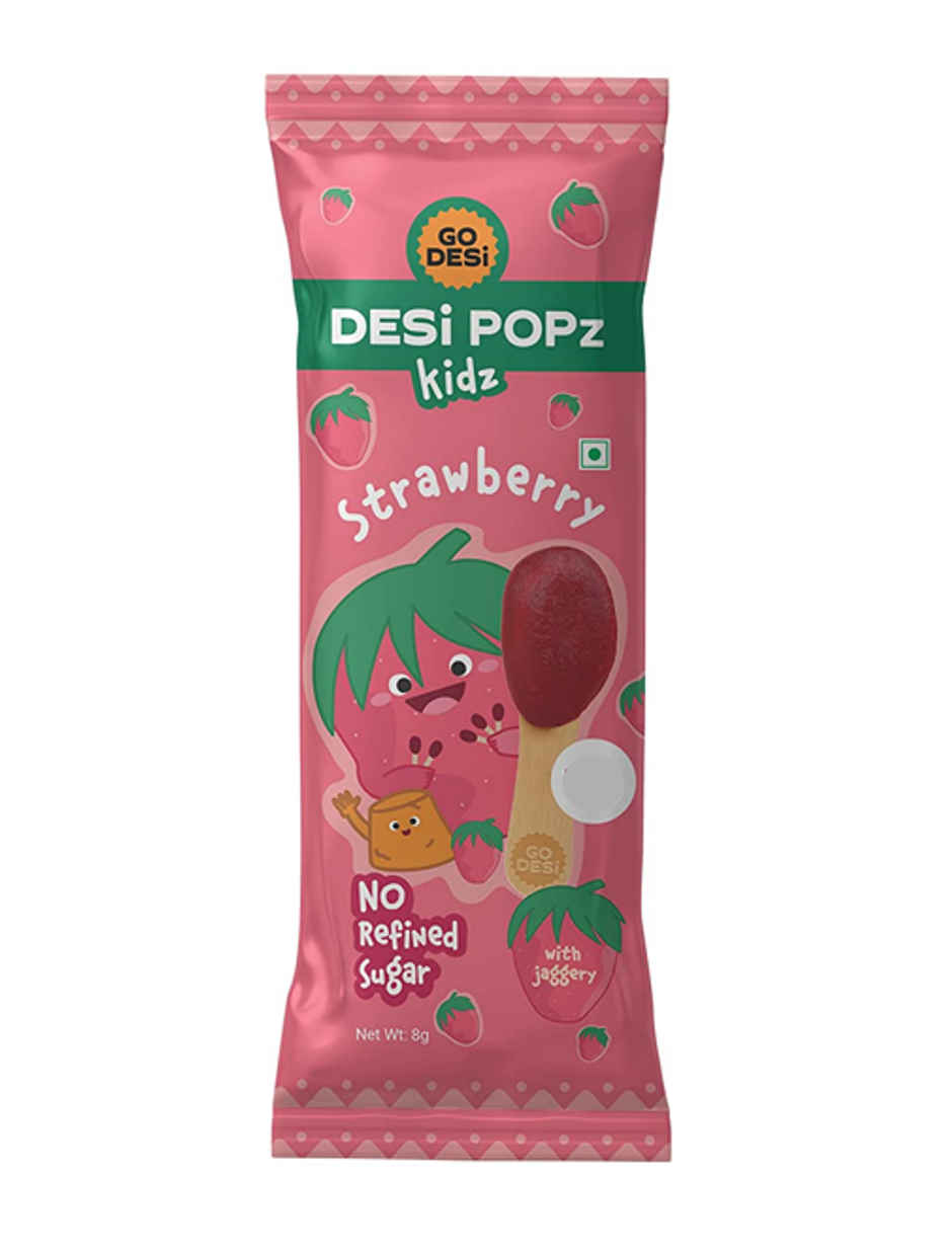 Go Desi Desi POPz Kidz Strawberry POPz Candy Lollipop For kids Pack Of 10