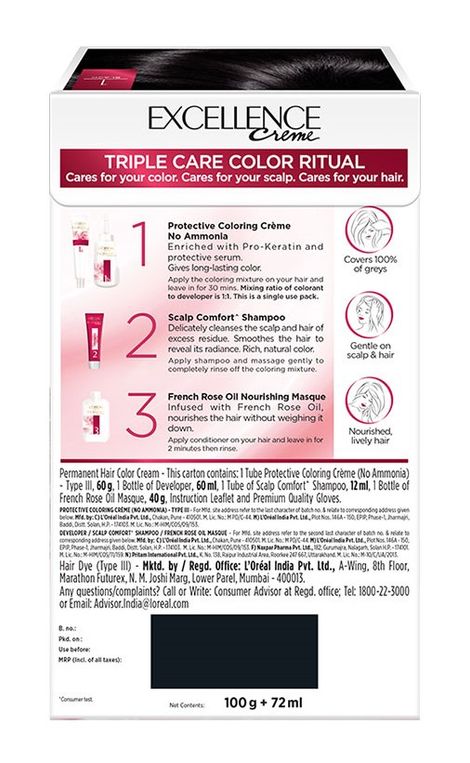 L'Oreal Paris Excellence Creme Hair Color, 1 Black