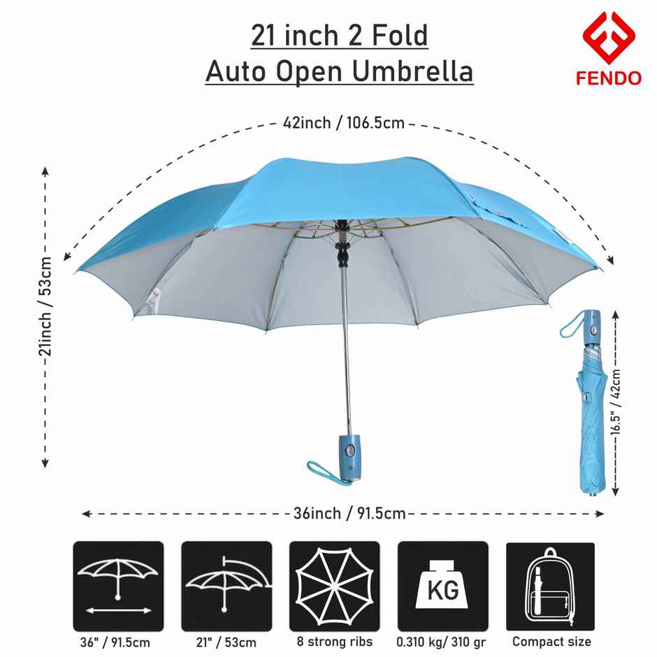 Fendo Yardley Umbrella Sky Blue | 21 Inch | 2 Fold