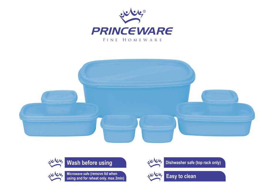 Princeware Store Fresh Container Set of 7 Pcs | 2850 ml-1 Pc |475 ml-2 Pcs |100 ml-4 Pcs Blue