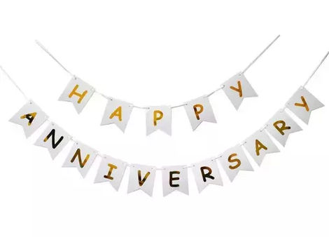 Happy Anniversary Banner - 16 Paper Flags (Colour May Vary)
