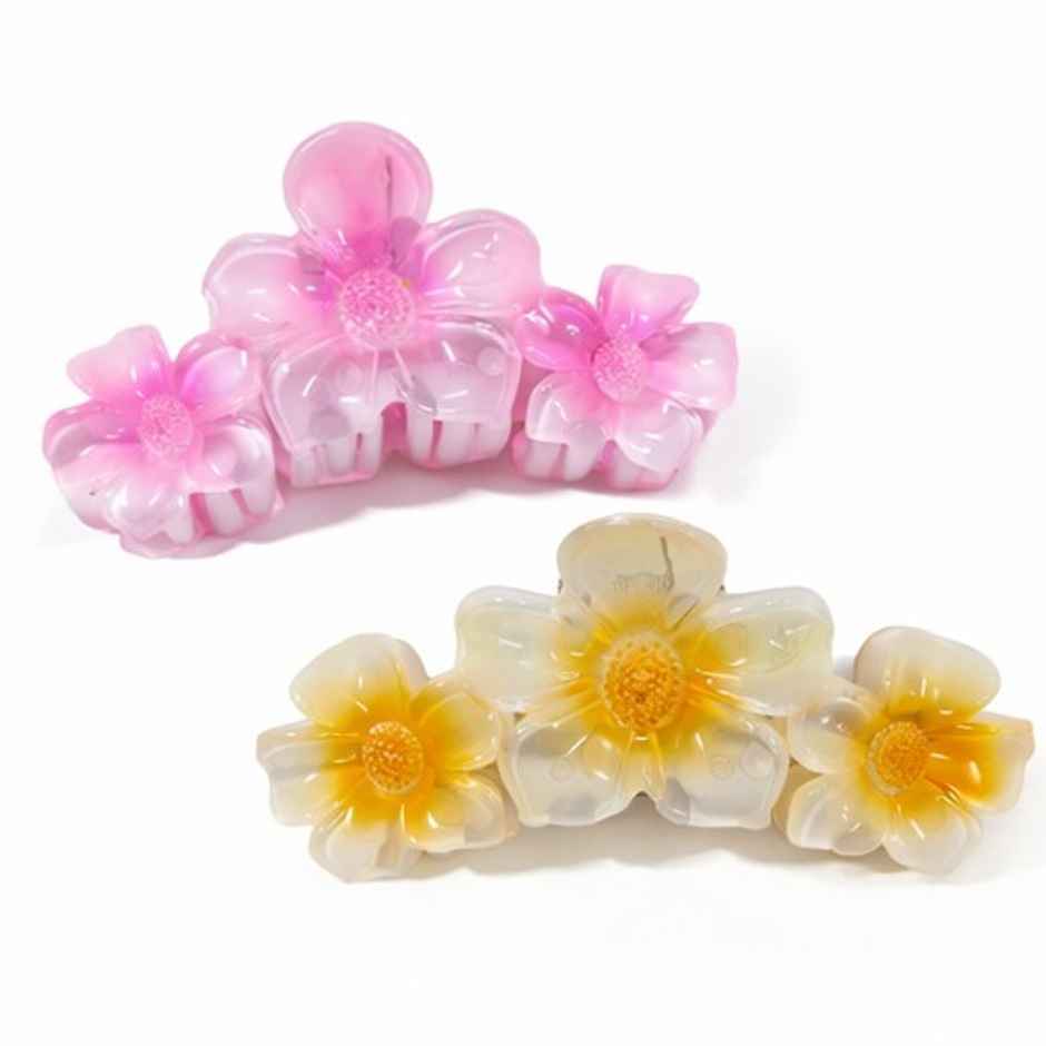 Floral Claw Clip Mediumfor Girls and Women | Yellow and Pink