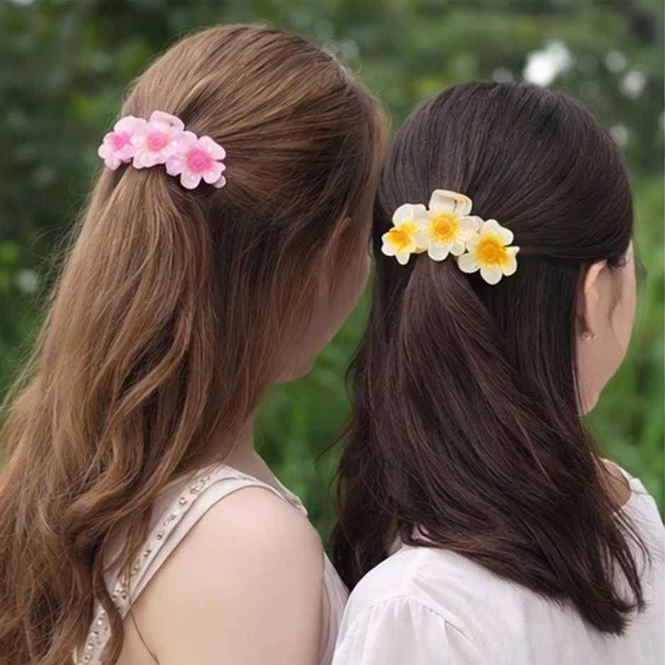 Floral Claw Clip Mediumfor Girls and Women | Yellow and Pink