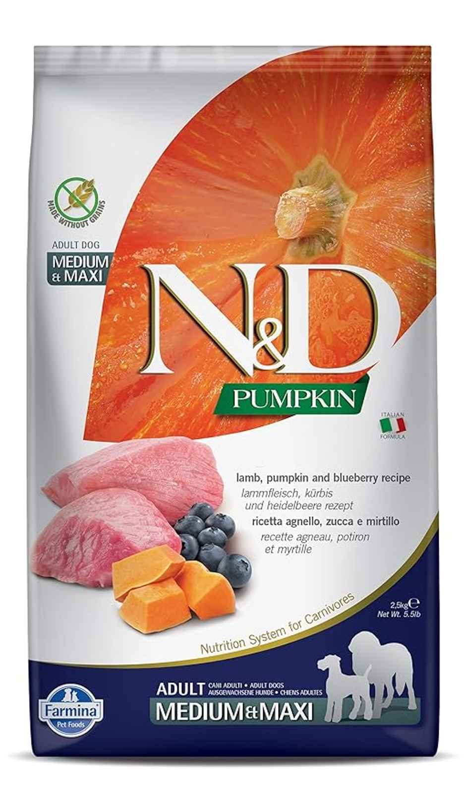 Farmina N&D Grain Free Pumpkin Lamb And Blueberry Adult Medium & Maxi Dog Food