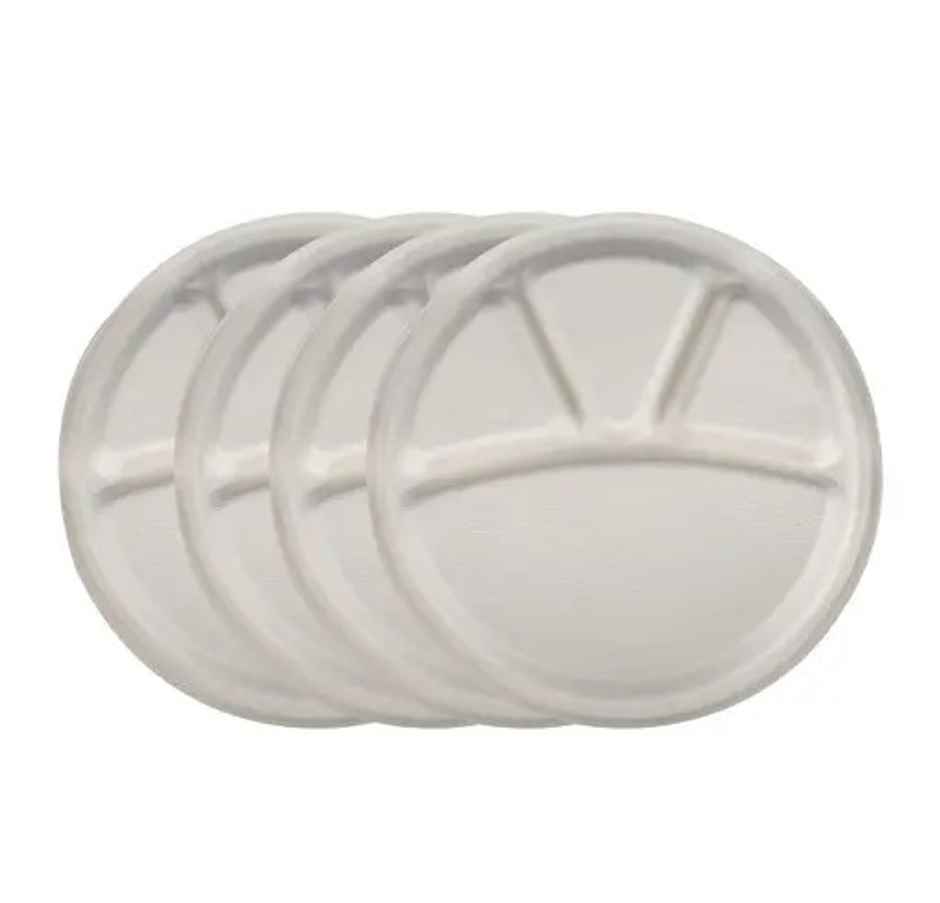 Ezee Disposable 11 Inch Bagasse Plates 4 Compartment
