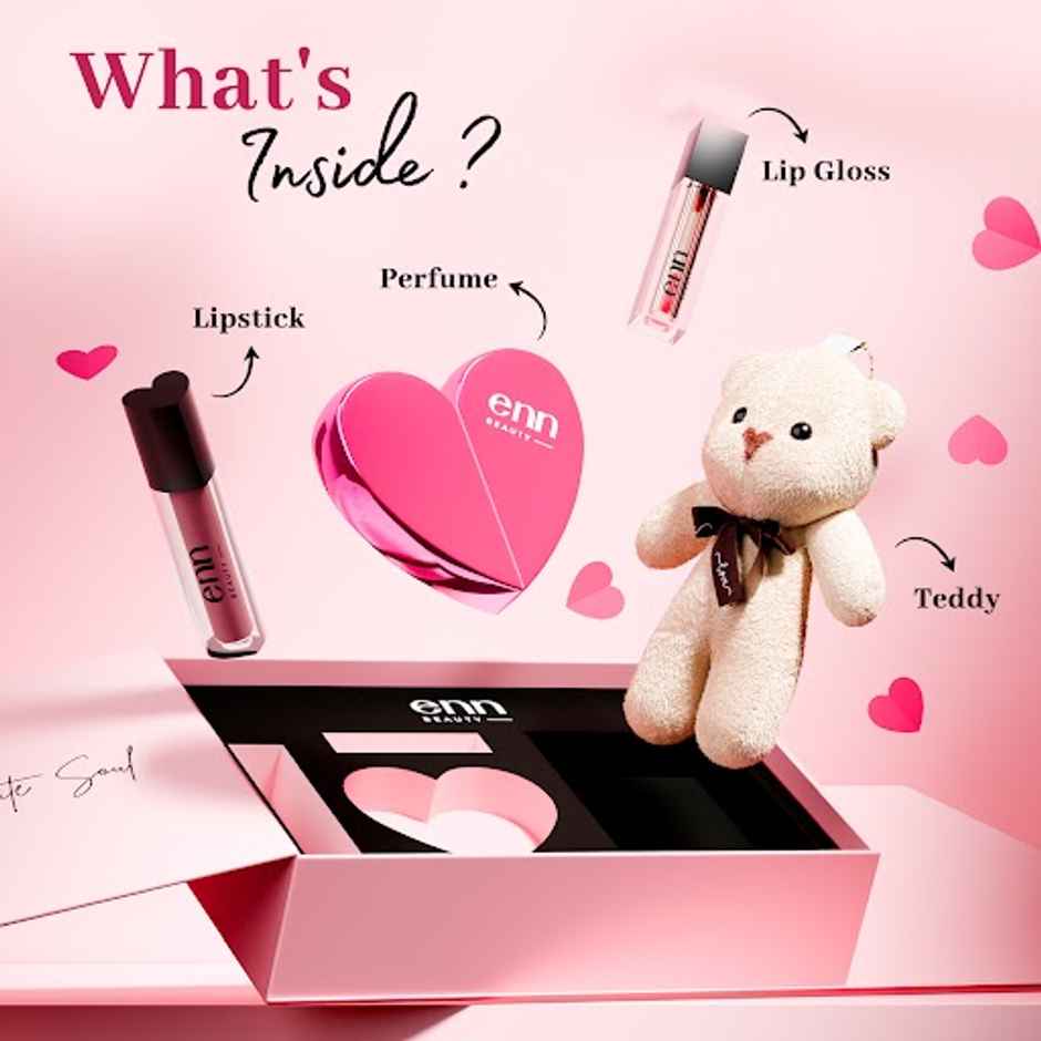ENN Beauty LOVE LUXE Luxury Gift Set | Heart-Shaped Lipstick | Perfume | Lip Gloss & Teddy