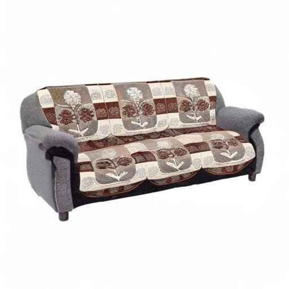 Kuber Industries Pack of 2 Premium Cotton Flower Design Cotton 3 Seater Sofa Cover Set | Brown