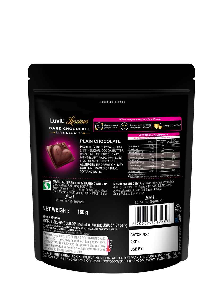 Luvit Luscious Love Delights Dark Chocolate Bar