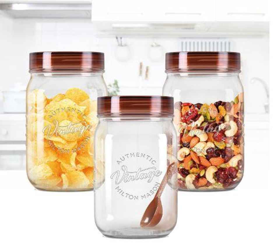 Milton Plastic Vintage Pet Jar Set Of 3, 750 ml Each, Transparent