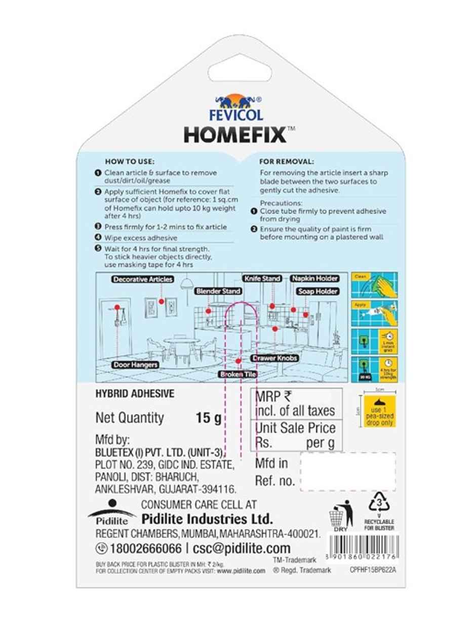 Fevicol Homefix Instant Grip High-Strength Multisurface Adhesive Upto In 4 Hours No More Drilling