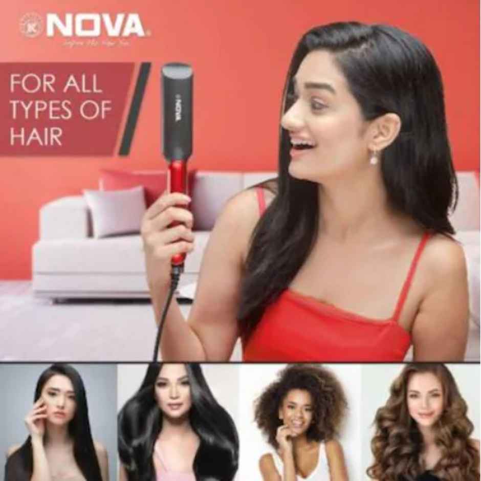Nova Temperature Control Professional NHS 870 Hair Straightener (Black/Red)