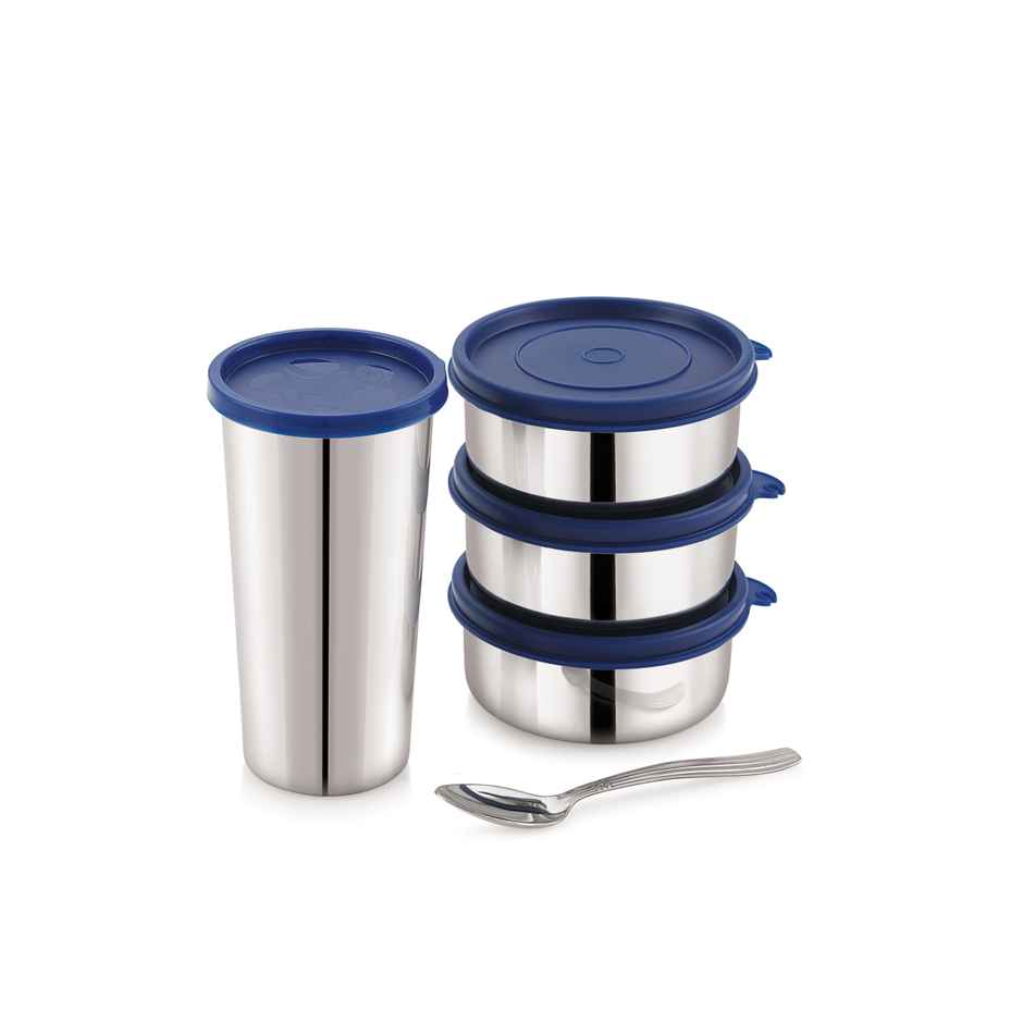 Liza Industries Steel Lunch Tiffin Box | 3+1 Combo (Colour May Vary)