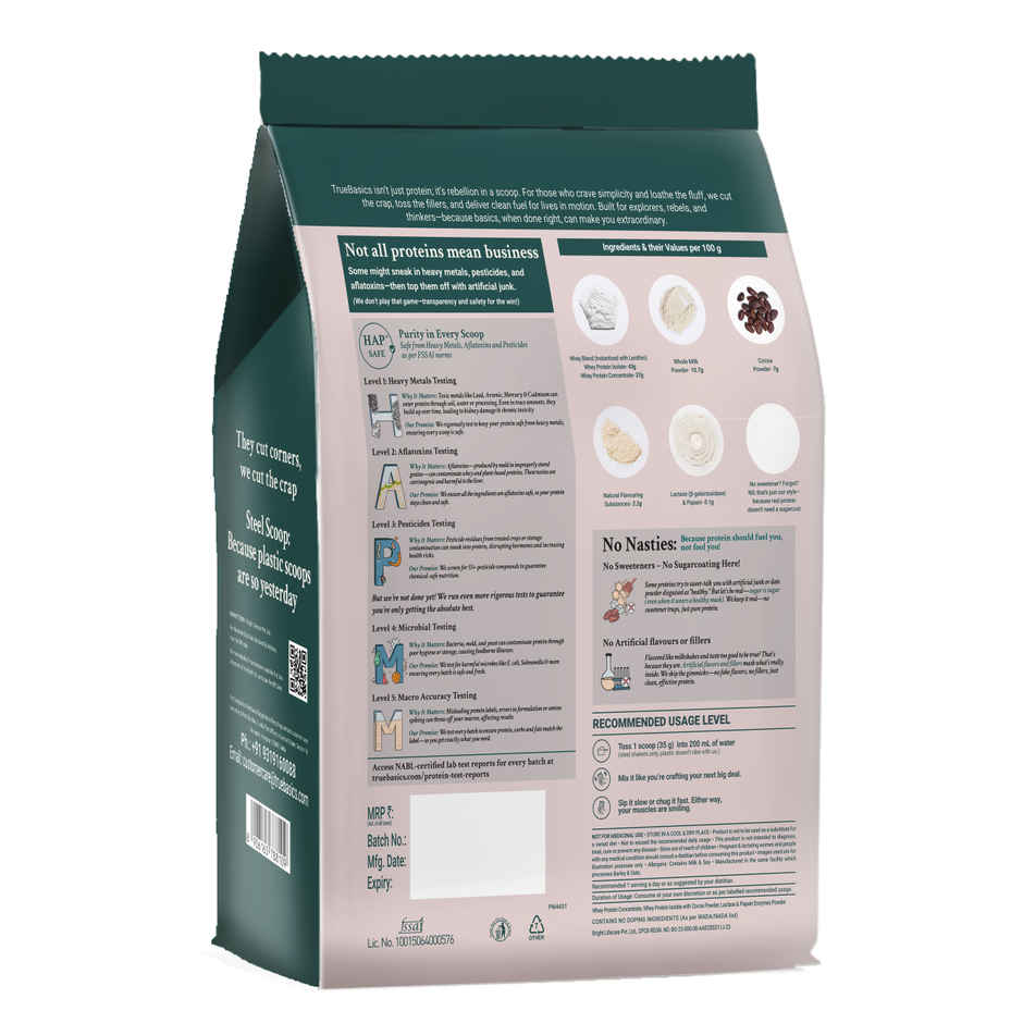 TRUE BASICS Clean Whey Protein Powder Isolate & Concentrate Blend | Chocolate