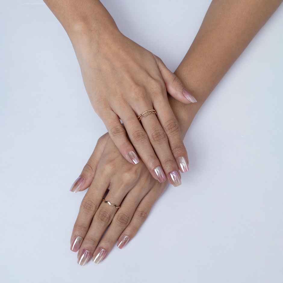 Pep Nails Mirror Kiss Medium Coffin Chrome Ombre Nude Reusable Press On Nails | 30 Nail Tips