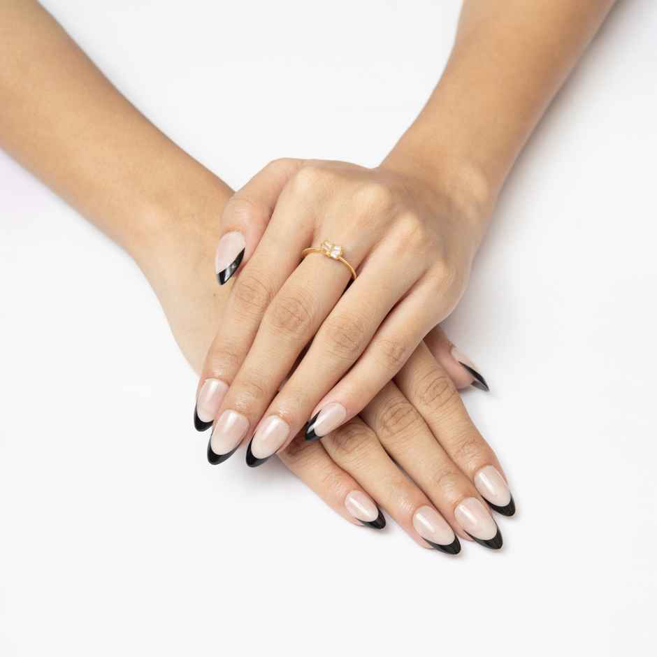 Pep Nails Midnight Tips Medium Almond French Tips Nude Reusable Press On Nails 30 Nail Tips