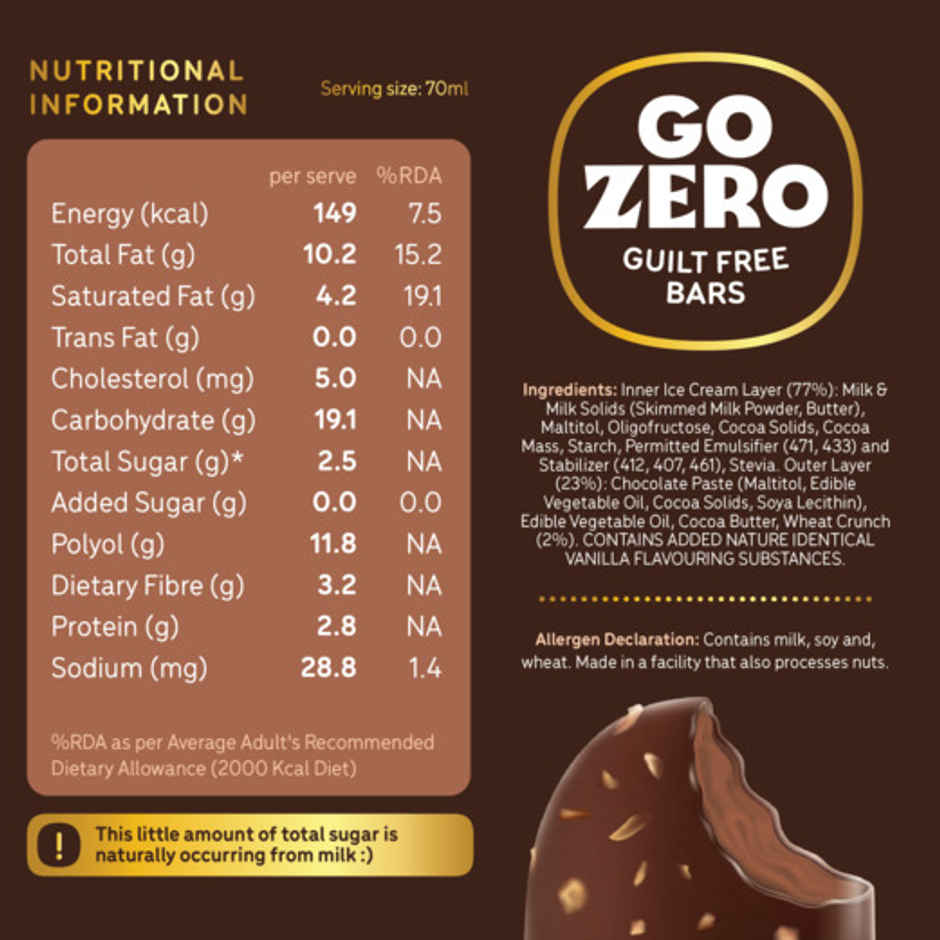Go Zero Madagascar Chocolate Low Calorie Guilt Free Ice Cream Bar
