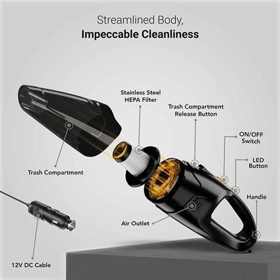 Dylect Sweep 200 Car Vacuum Cleaner | 100W | 4500Pa Suction | HEPA Filter | Copper Motor