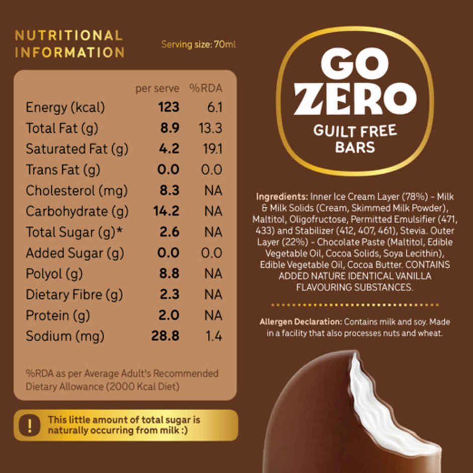 Go Zero Vanilla Chocobar Guilt Free Ice Cream Stick