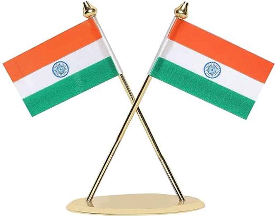 Voila Premium Brass Round Base Indian Flag For Car Dashboard | Interior Desk Decoration