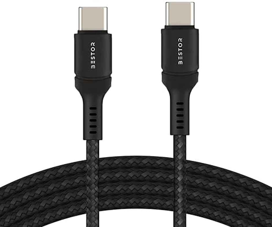 Bestor 60W Type-C to Type-C Cable 1.2m PD Nylon Braided Durable Design 480Mbps Data Transfer Compatible with Smartphones, Tablets, Laptops & All Type-C Devices - Black