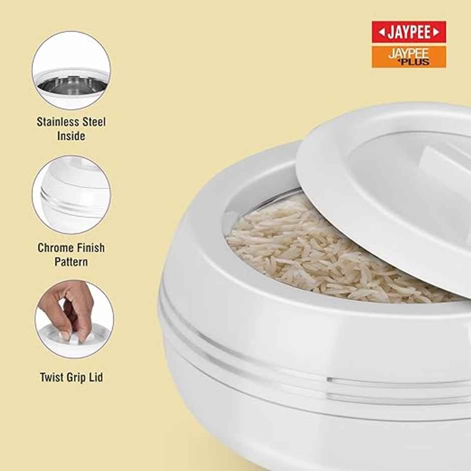 Jaypee Palazio 1500 Casserole, Inner stainless steel, BPA free, Capacity 1.250 L. White