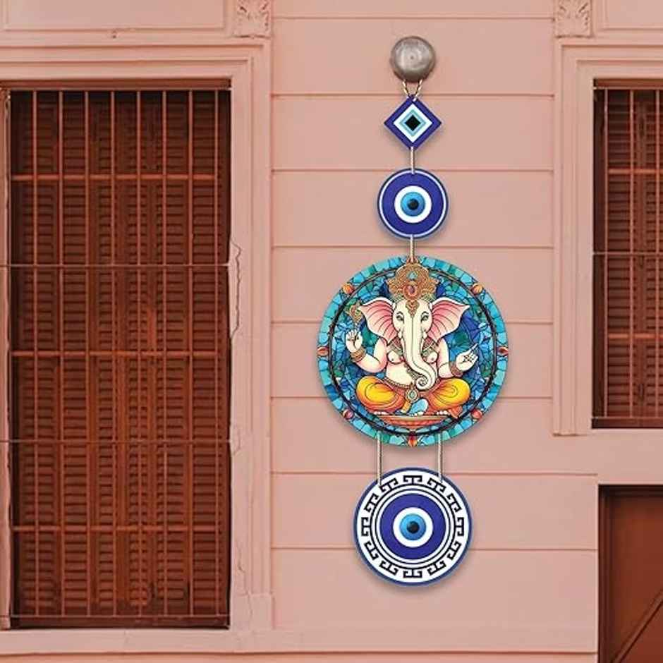 Daluci Lord Ganesh Wooden Wall Hanging For Home Decor - Hamsa Hand Peace Charm