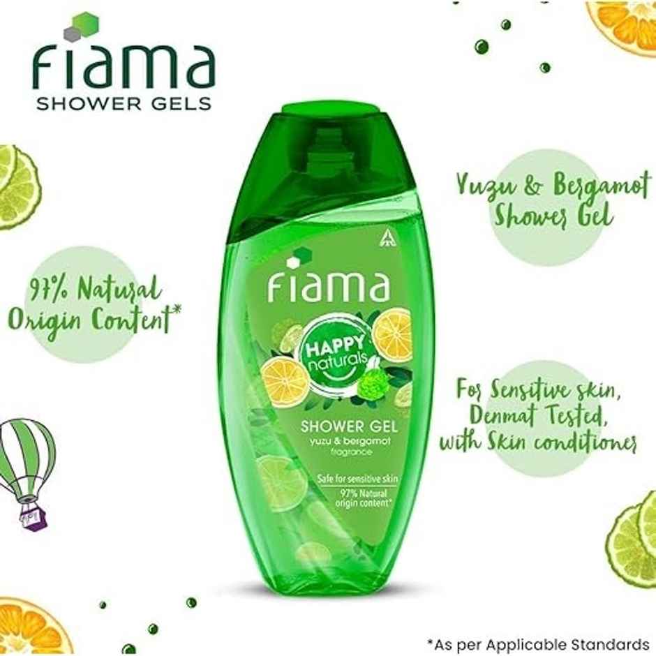 Fiama Happy Naturals Shower Gel, Yuzu & Bergamot With 97% Natural Origin Content Moisturized