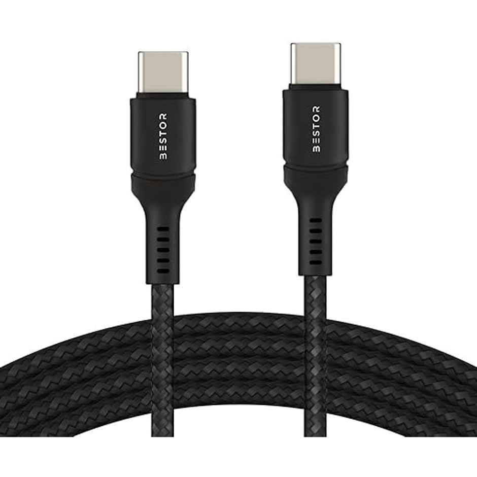 Bestor 60W Type-C to Type-C Cable 1.2m PD Nylon Braided Durable Design 480Mbps Data Transfer Compatible with Smartphones, Tablets, Laptops & All Type-C Devices - Black