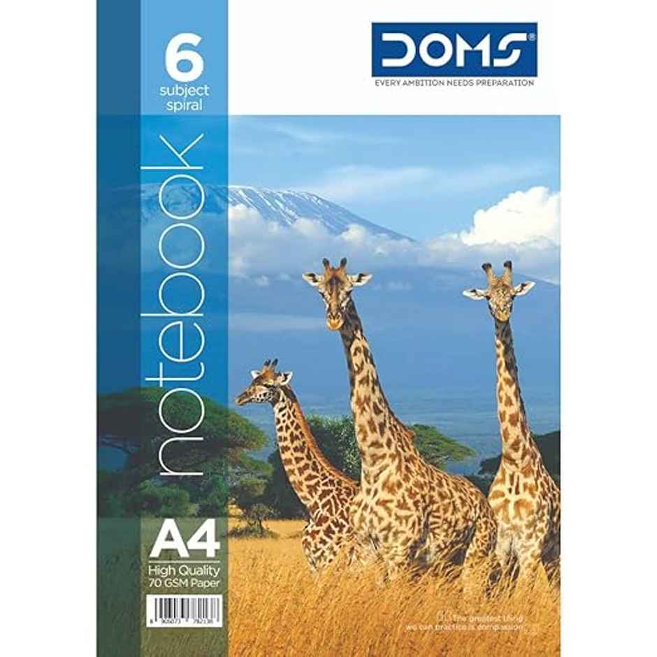 Doms 6 Subject Spiral Note Books 70 Gsm Paper Ruled (300 Pages, 21 x 30 cm, Assorted Designs)